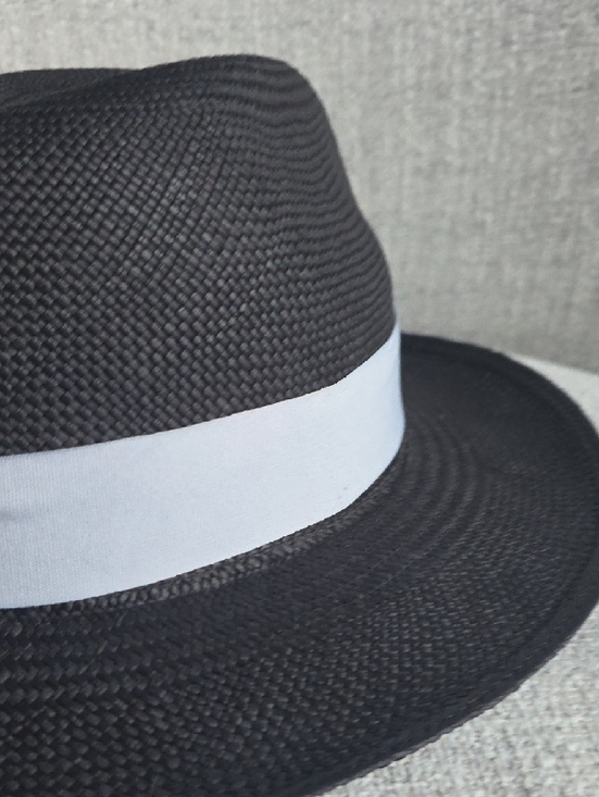 Classic Black Straw Fedora with White Band - Women’s Hat main image 5
